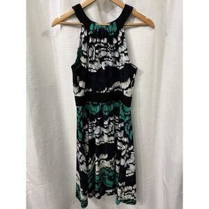 Max and Cleo Painted Feather Jersey Sleeveless Halter Dress Office Casual SIZE 8